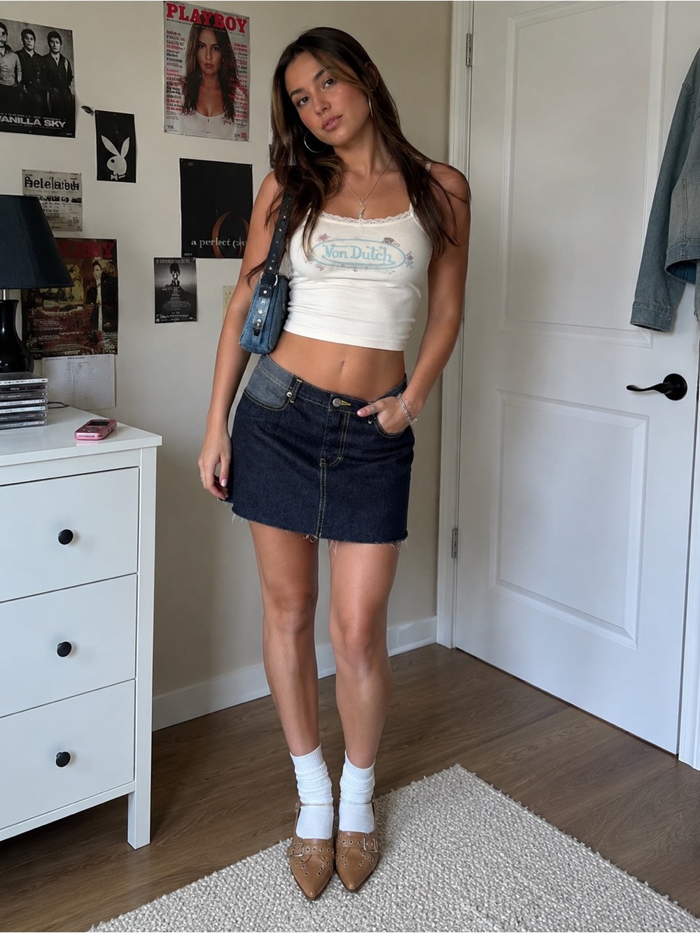 Vintage Y2K Esprit EDC Dark Wash Denim Mini Skirt Raw Hem